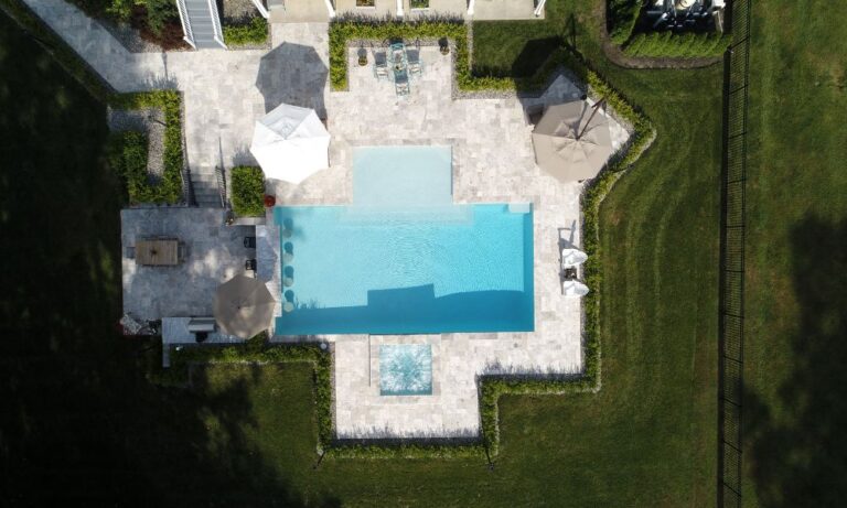 Gunite pool with raised spa and patio installation in Point Pleasant Beach NJ, pool builders