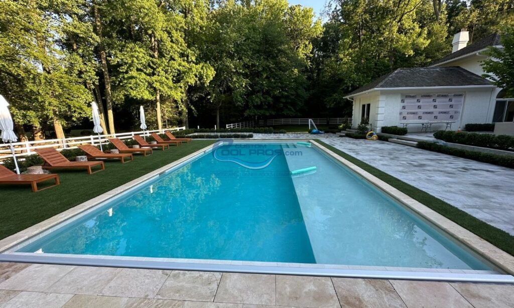 inground rectangular pool installation with auto cover, luxury swimming pools, inground pool contractor